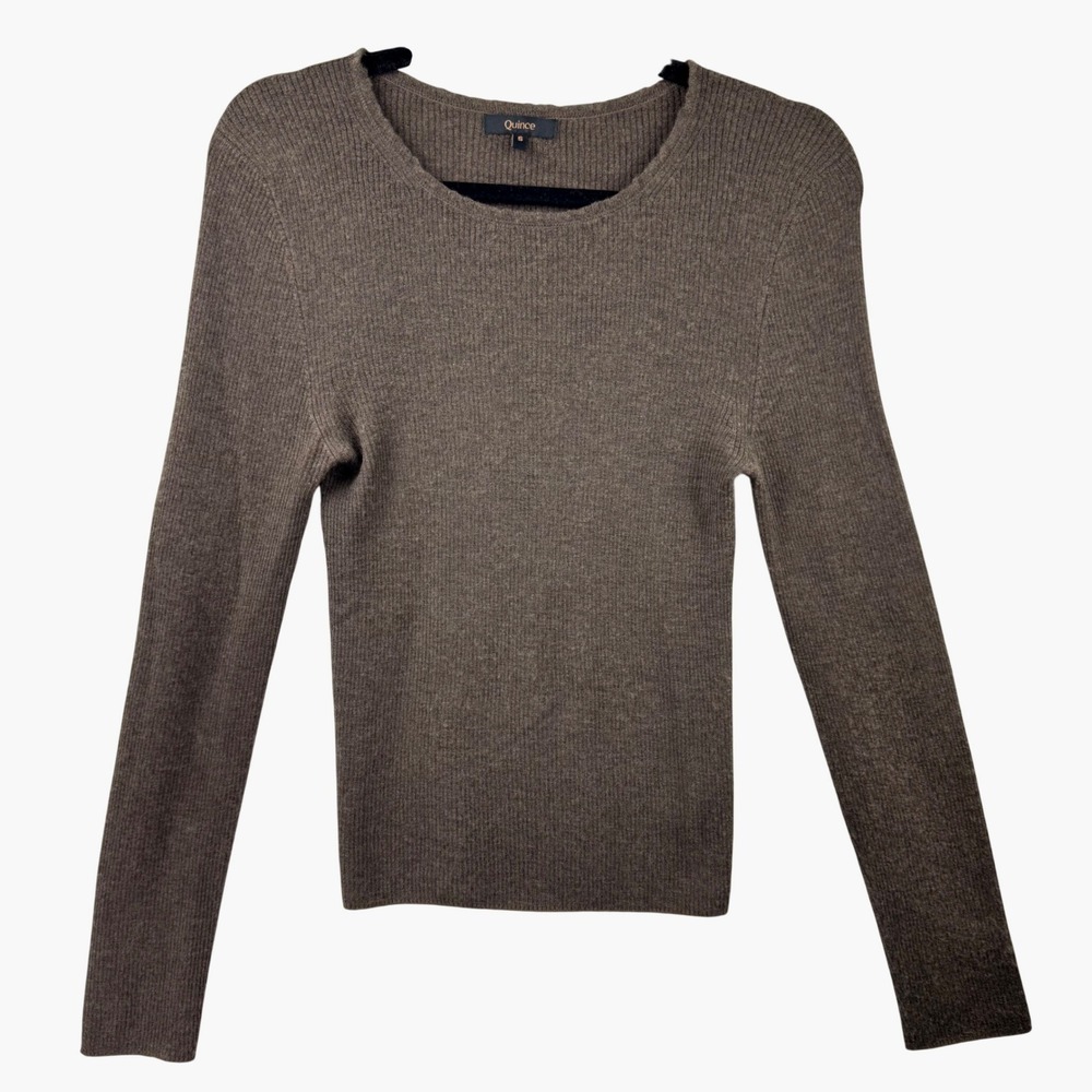 Quince Sweater Womens Small Brown Featherweight Cashmere Ribbed Crewneck Soft - Picture 4 of 14